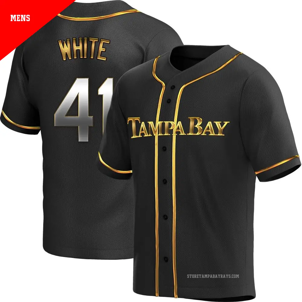 Men's ＃41 Colby White Tampa Bay Rays Gold Replica Black en Alternate Jersey