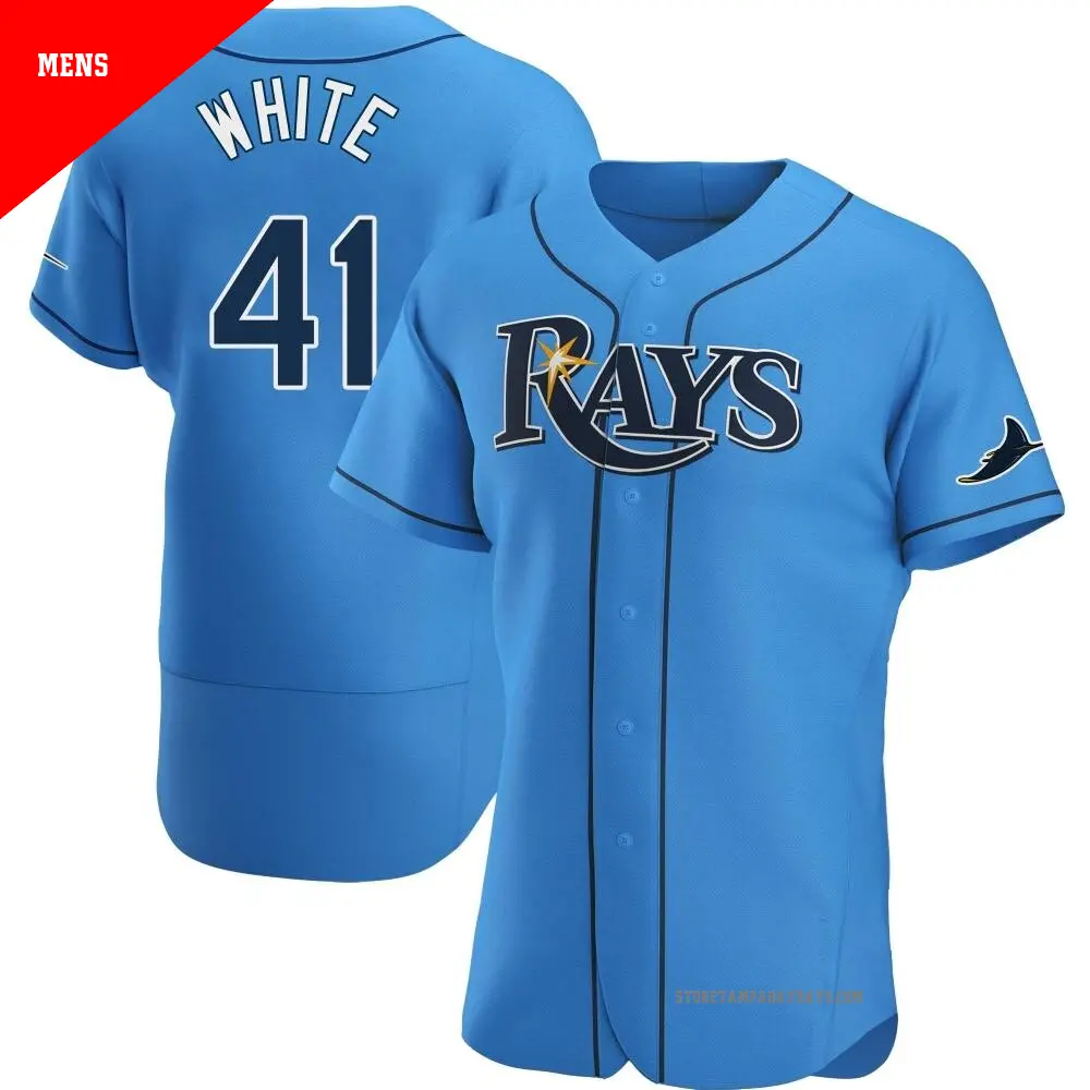 Men's ＃41 Colby White Tampa Bay Rays Light Blue Authentic Alternate Jersey