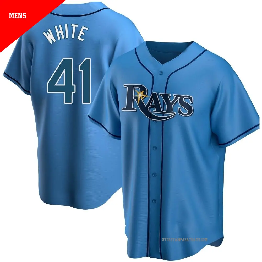 Men's ＃41 Colby White Tampa Bay Rays Light Blue Replica Alternate Jersey