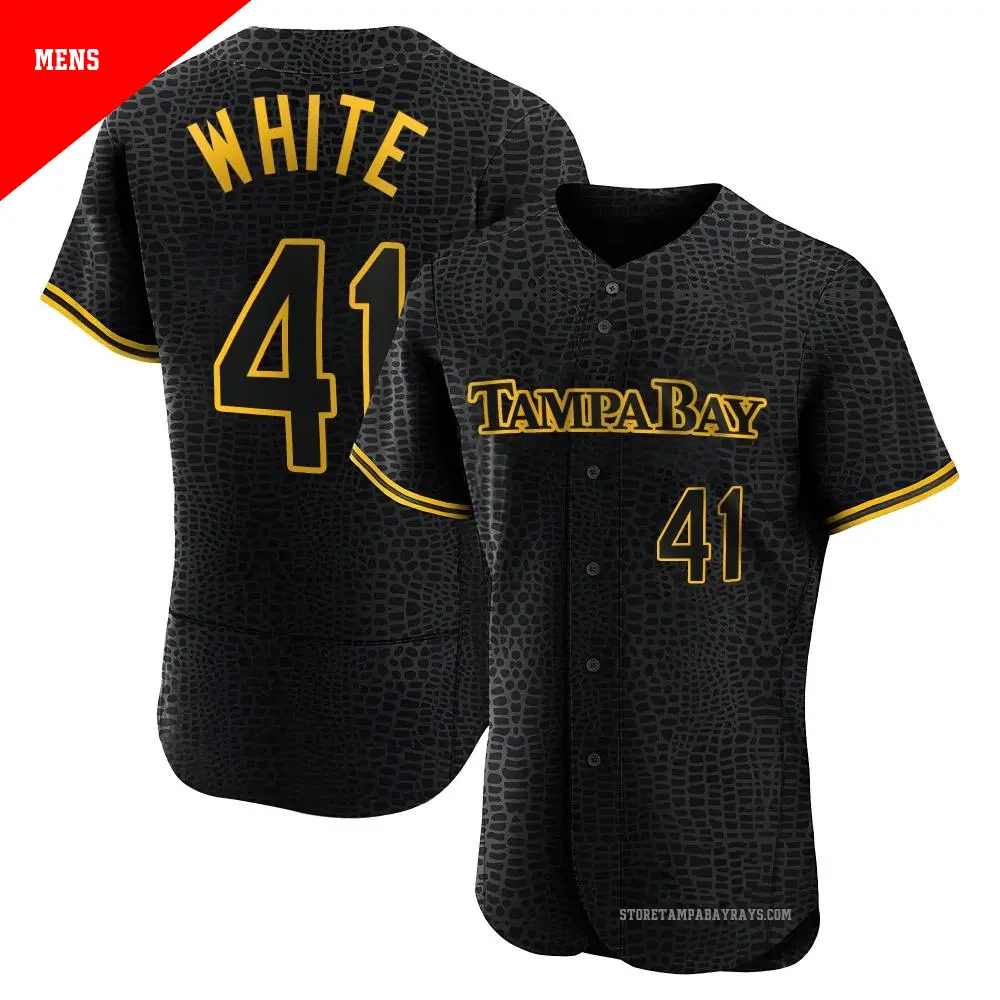 Men's ＃41 Colby White Tampa Bay Rays White Authentic Black Snake Skin City Jersey