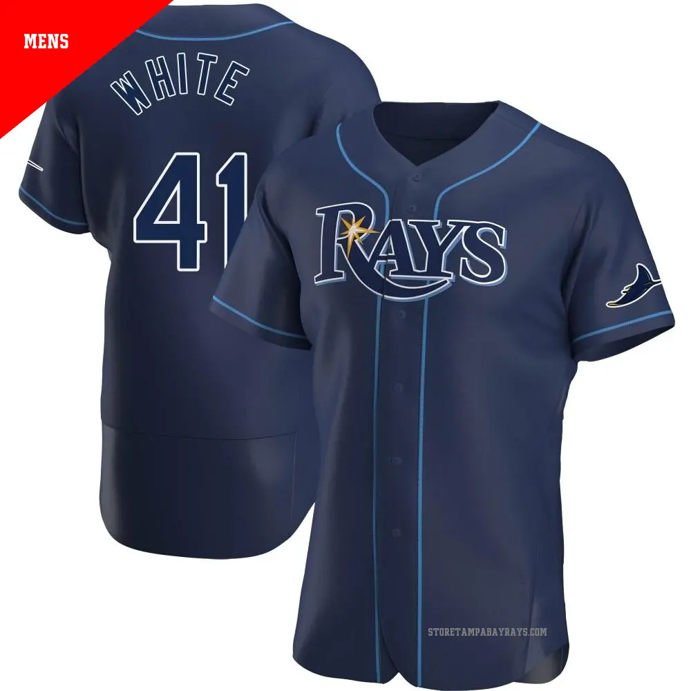 Men's ＃41 Colby White Tampa Bay Rays White Authentic Navy Alternate Jersey