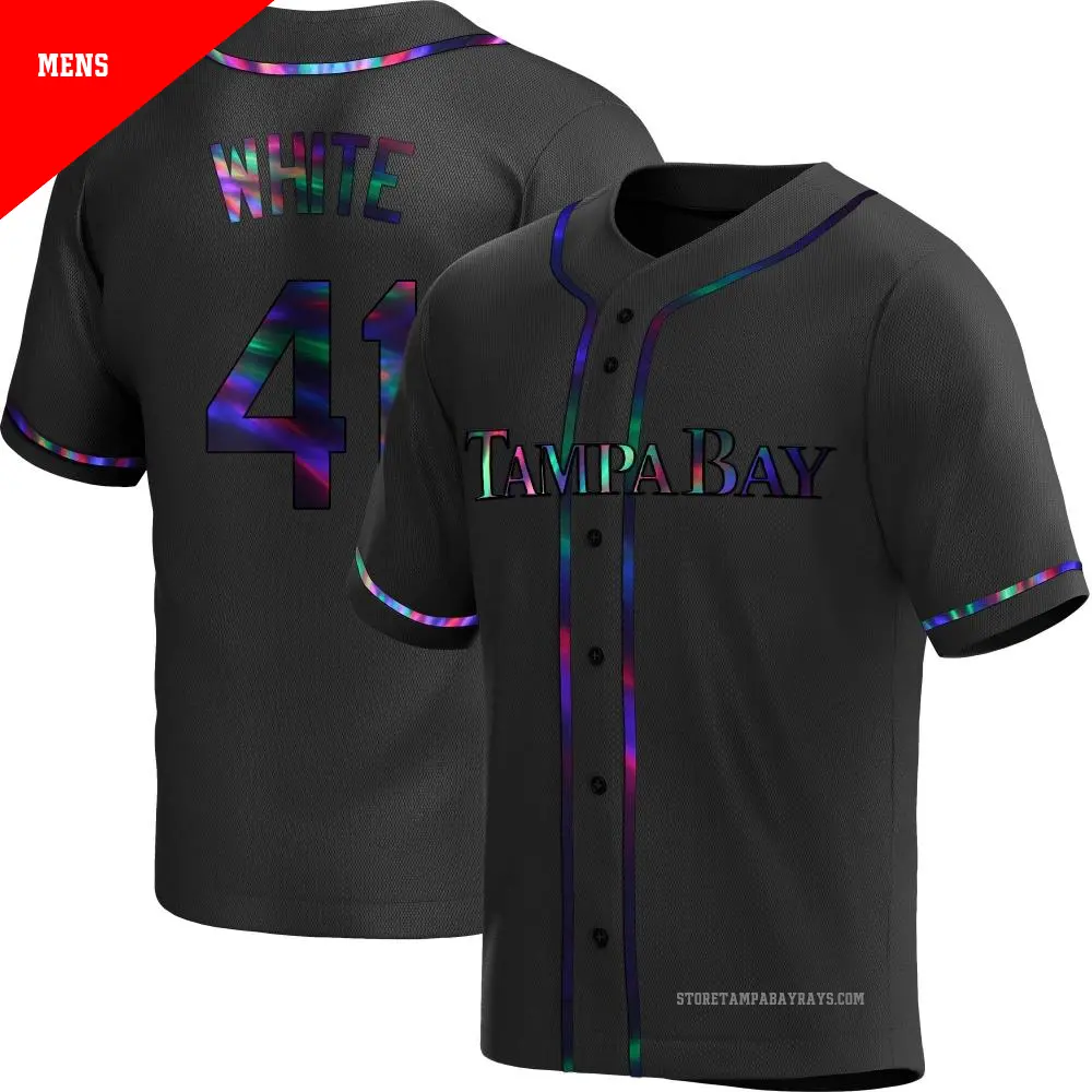 Men's ＃41 Colby White Tampa Bay Rays White Replica Black Holographic Alternate Jersey