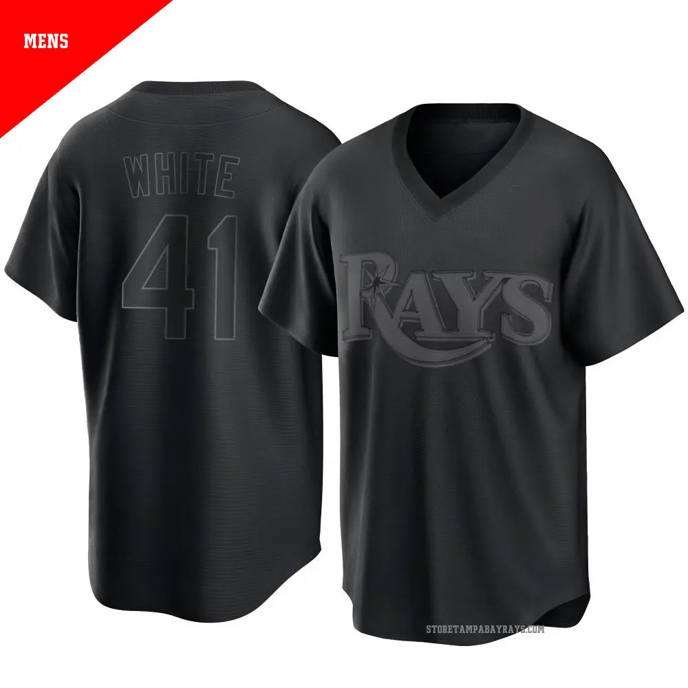 Men's ＃41 Colby White Tampa Bay Rays White Replica Black Pitch Black Fashion Jersey