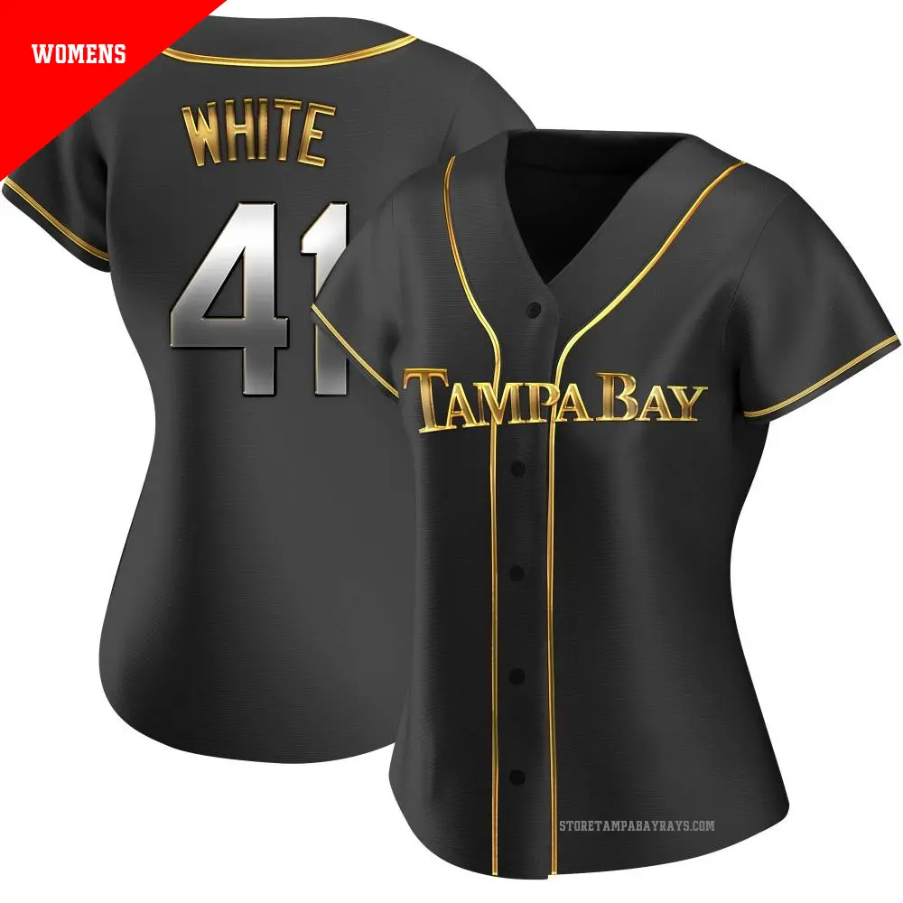 Women's ＃41 Colby White Tampa Bay Rays Gold Replica Black en Alternate Jersey