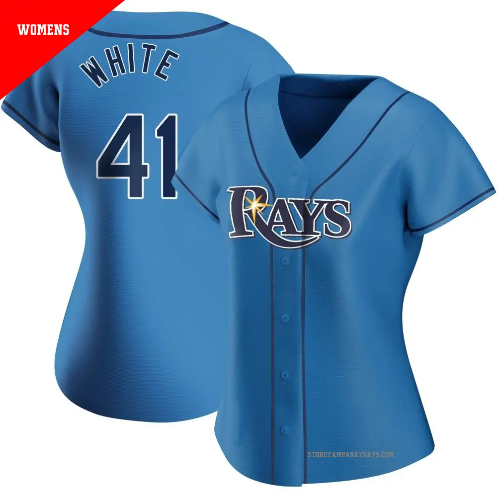 Women's ＃41 Colby White Tampa Bay Rays Light Blue Authentic Alternate Jersey