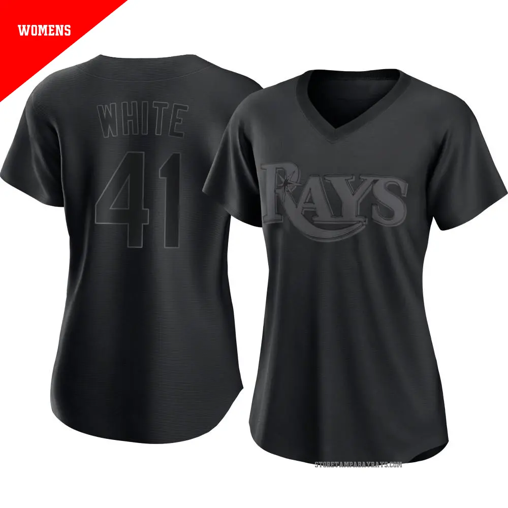 Women's ＃41 Colby White Tampa Bay Rays White Authentic Black Pitch Black Fashion Jersey