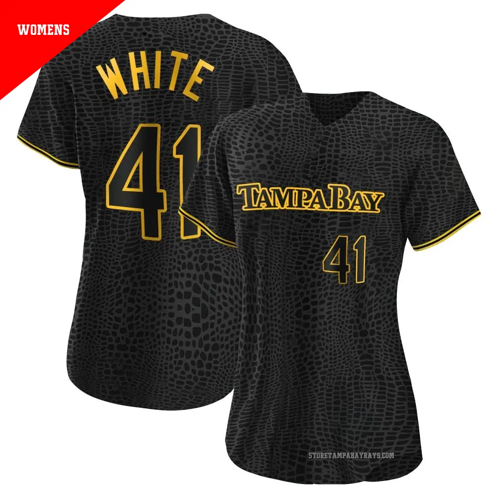 Women's ＃41 Colby White Tampa Bay Rays White Authentic Black Snake Skin City Jersey