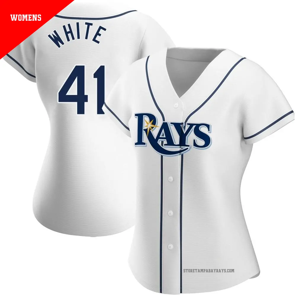 Women's ＃41 Colby White Tampa Bay Rays White Authentic Home Jersey