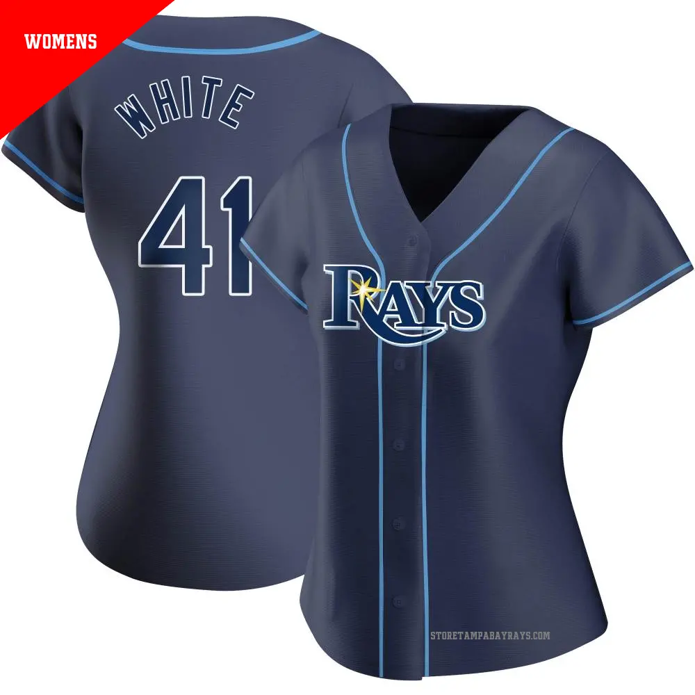 Women's ＃41 Colby White Tampa Bay Rays White Authentic Navy Alternate Jersey