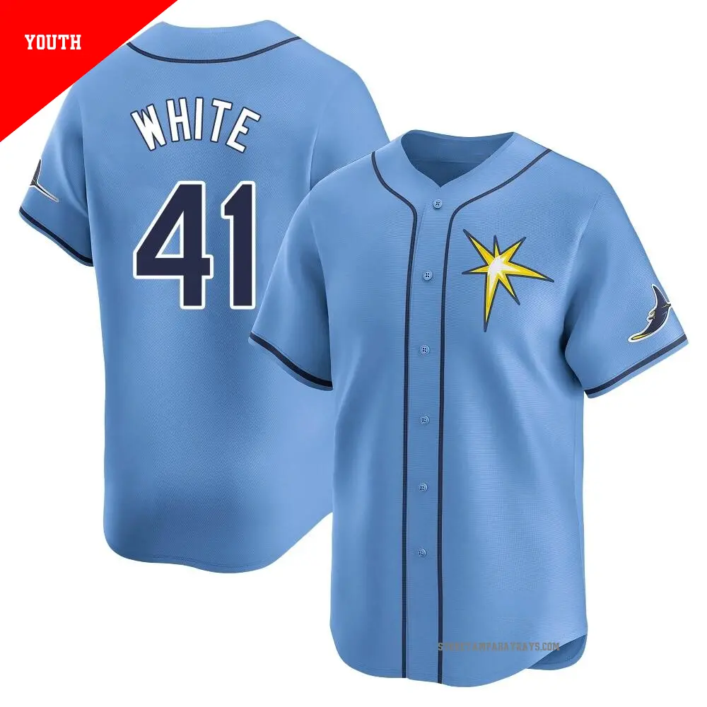 Youth ＃41 Colby White Tampa Bay Rays Light Blue Limited Alternate Jersey