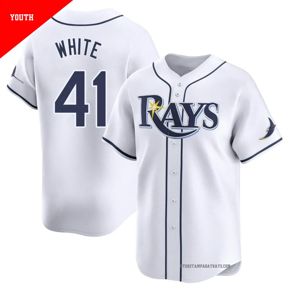 Youth ＃41 Colby White Tampa Bay Rays White Limited Home Jersey