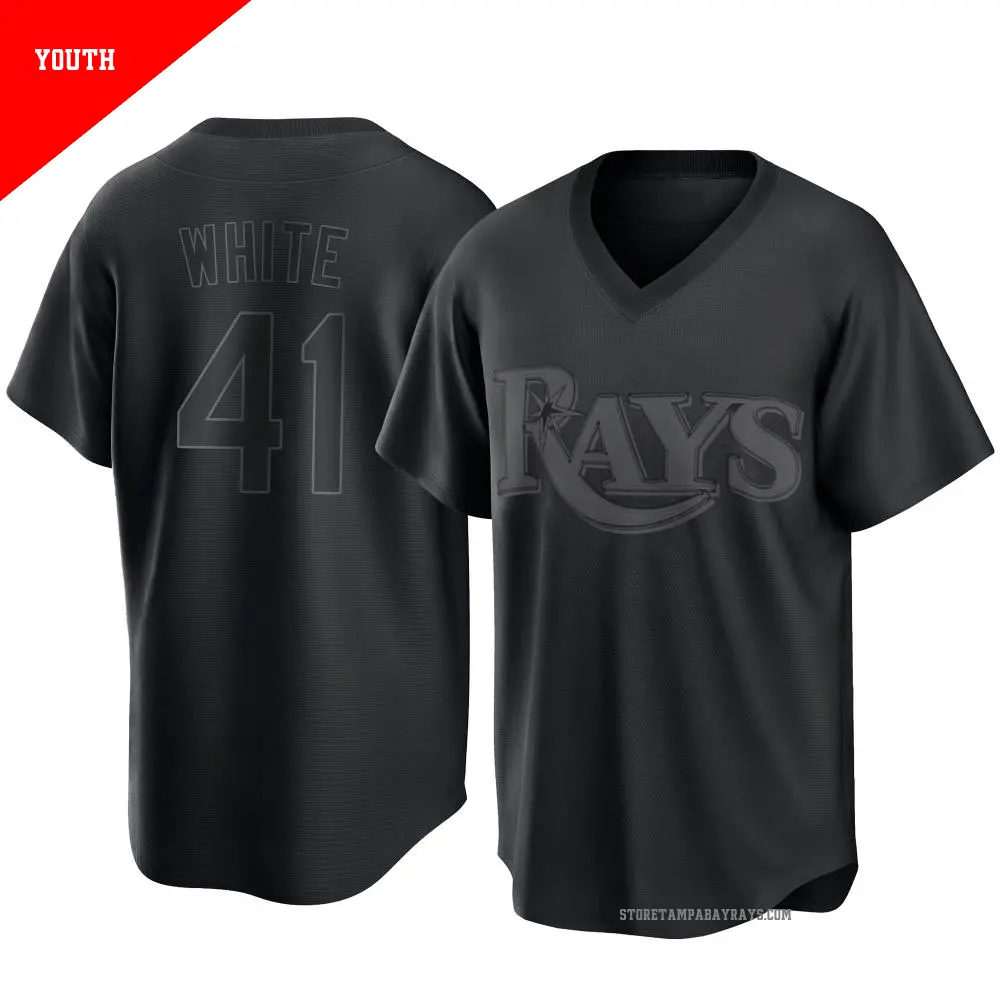 Youth ＃41 Colby White Tampa Bay Rays White Replica Black Pitch Black Fashion Jersey