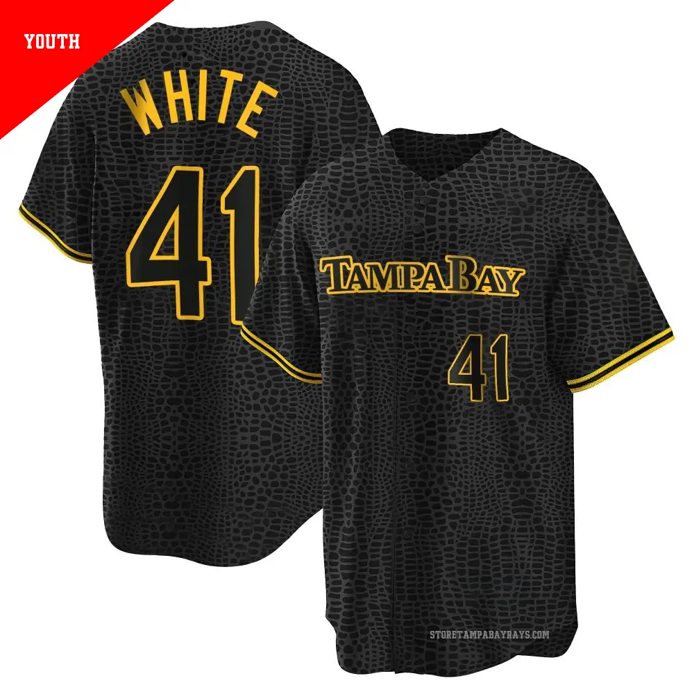 Youth ＃41 Colby White Tampa Bay Rays White Replica Black Snake Skin City Jersey