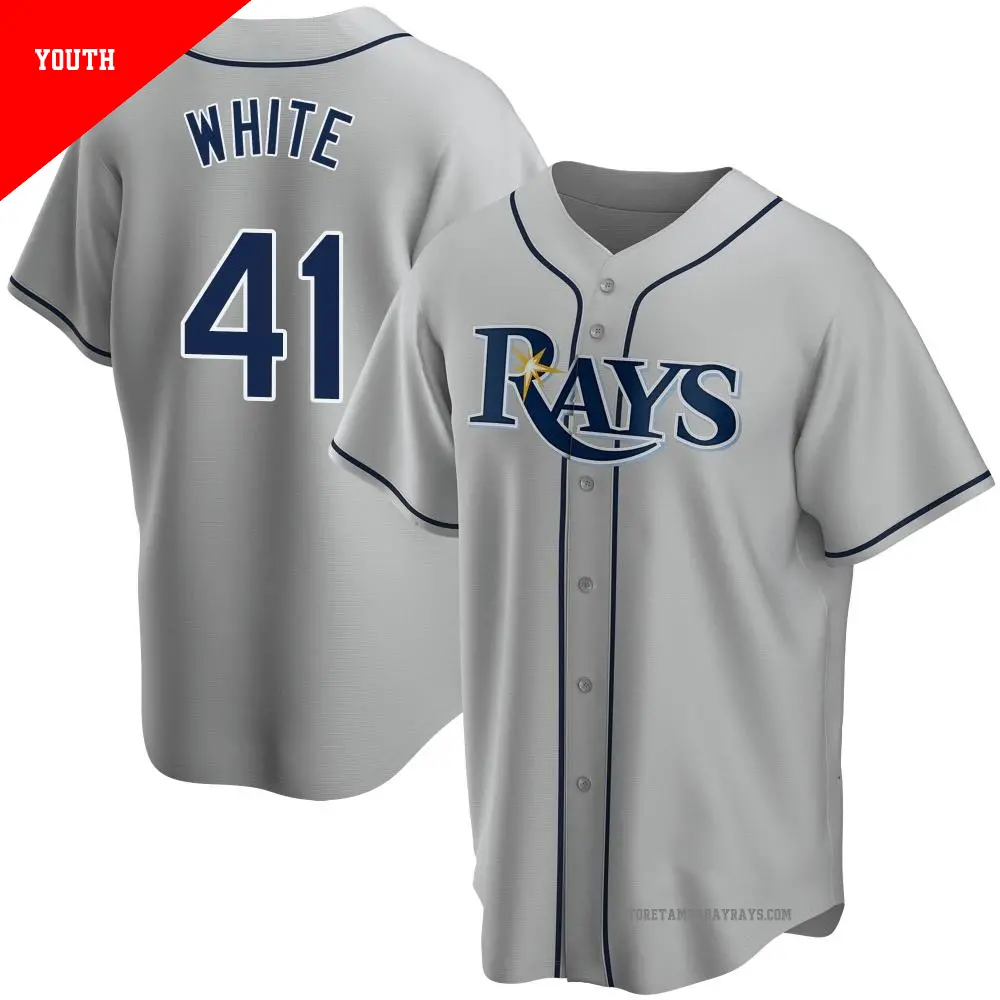 Youth ＃41 Colby White Tampa Bay Rays White Replica Gray Road Jersey