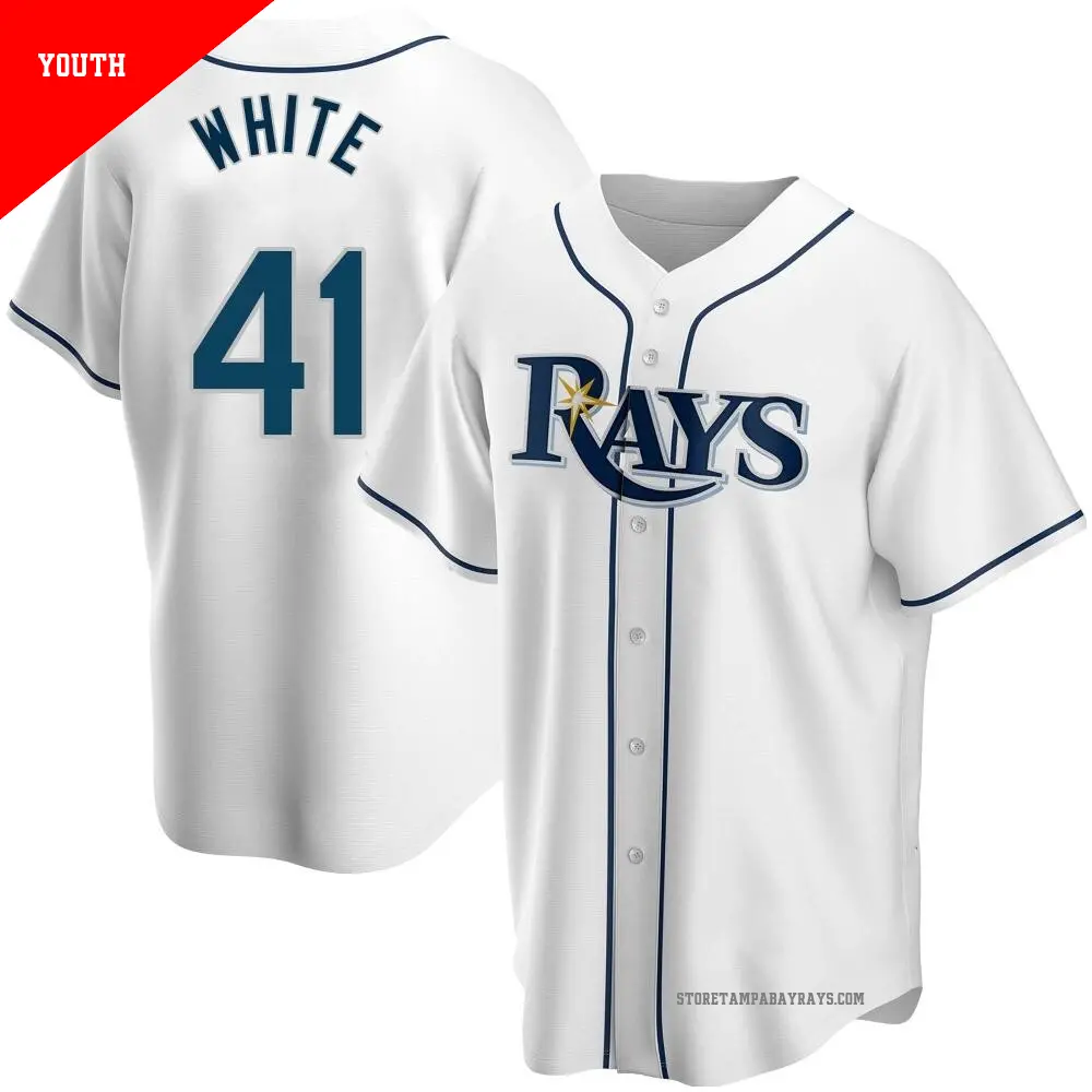 Youth ＃41 Colby White Tampa Bay Rays White Replica Home Jersey